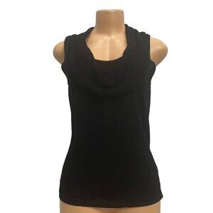 Jones New York Collection Women Black Knit Top Sleeveless Drape Neck Size Small